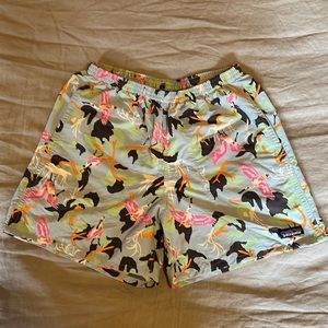 Mens Patagonia Baggies, 5in in-seems. Size: Small; Color: Blue Pattern